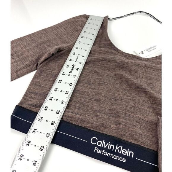 Calvin Klein Performance Stretch Long Sleeve Crop Top Womens XL  Brown AX0231 - Picture 7 of 8